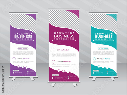 Vector business roll up display standee for presentation purpose design whit 3 colors