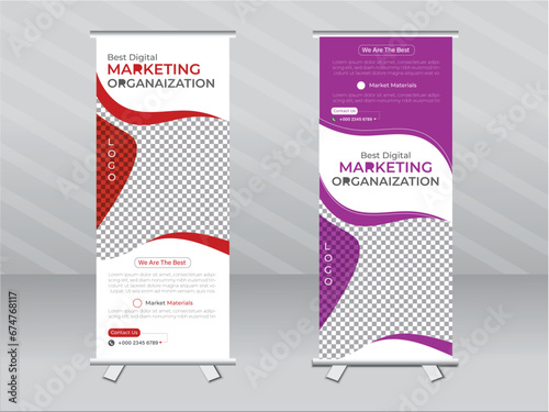 Vector business roll up display standee for presentation purpose design whit 3 colors