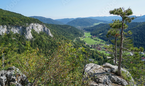 Beautiful panoramic view from Hausstein Peak near Muggendorf Myrafalle in Austria