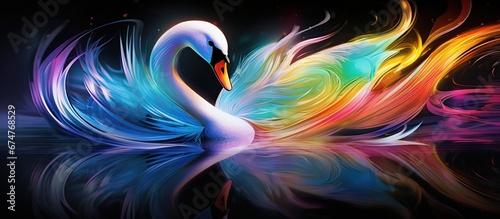 Fototapeta Naklejka Na Ścianę i Meble -  Abstract 3d colorful hologram swan drawing in dark background. AI generated