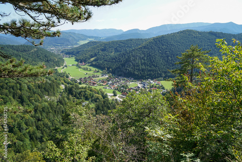 Beautiful panoramic view from Hausstein Peak near Muggendorf Myrafalle in Austria