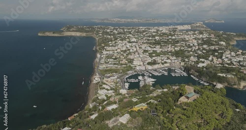 Aerial view of Cenobio di Santa Marcherita, a place of worship on Procida Island, Flegree islands archipelagos, Naples, Campania, italy. photo