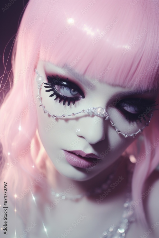 A close up of a person with pink hair A close up of a person with pink hair