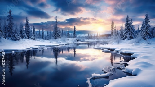 water reflection evening snow landscape illustration sky nature, light lake, cold background water reflection evening snow landscape