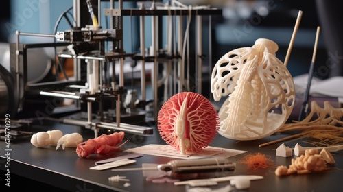 3D printed medical printer. Modern technologies in medicine and science. Printing human organs for operations and implantation. The concept of medicine development. photo