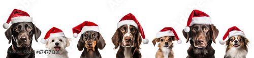 Dogs in Santa hats set. 