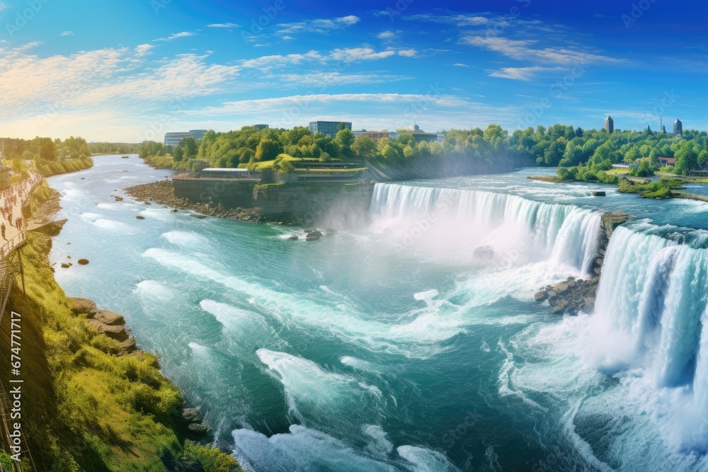 Niagara Falls, Ontario, Canada. Panoramic view of Niagara Falls, Niagara Falls panoramic view in summer. Ontario, Canada, AI Generated Niagara Falls, Ontario, Canada. Panoramic view of Niagara Falls, Niagara Falls panoramic view in summer. Ontario, Canada, AI Generated