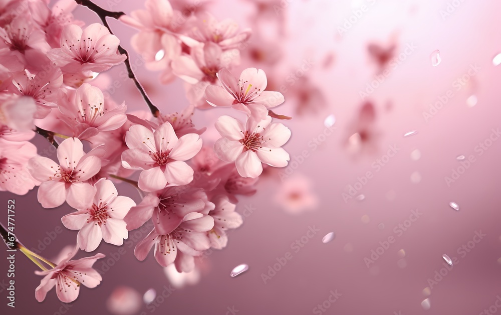 Fototapeta premium Dreamy Cherry Blossoms, Sakura Falling in Springtime