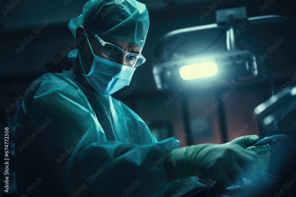Doctors in a protective mask and gloves stands in the operating room. Doctor is performing a complex operation with nurses. Medical background for advertising medical centres, services.Health concept. Doctors in a protective mask and gloves stands in the operating room. Doctor is performing a complex operation with nurses. Medical background for advertising medical centres, services.Health concept.