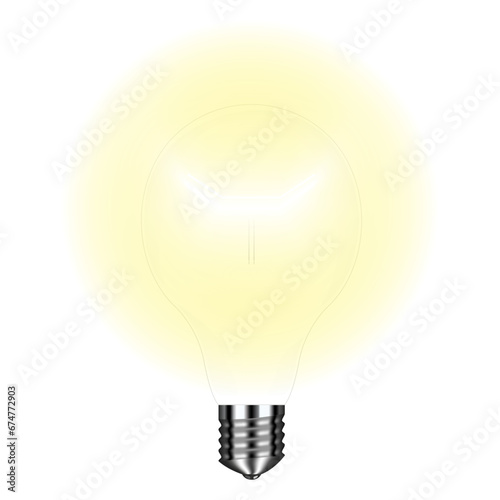 Glass light bulb on a real transparent background with a bright yellow glow. Bright light. Light bulb on a transparent background. Vector illustration.