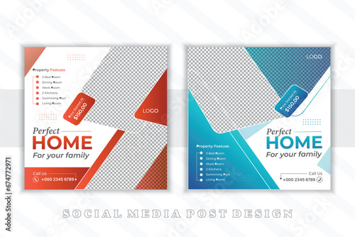 Modern Interior Design Social Media Post Template Whit 2 colors