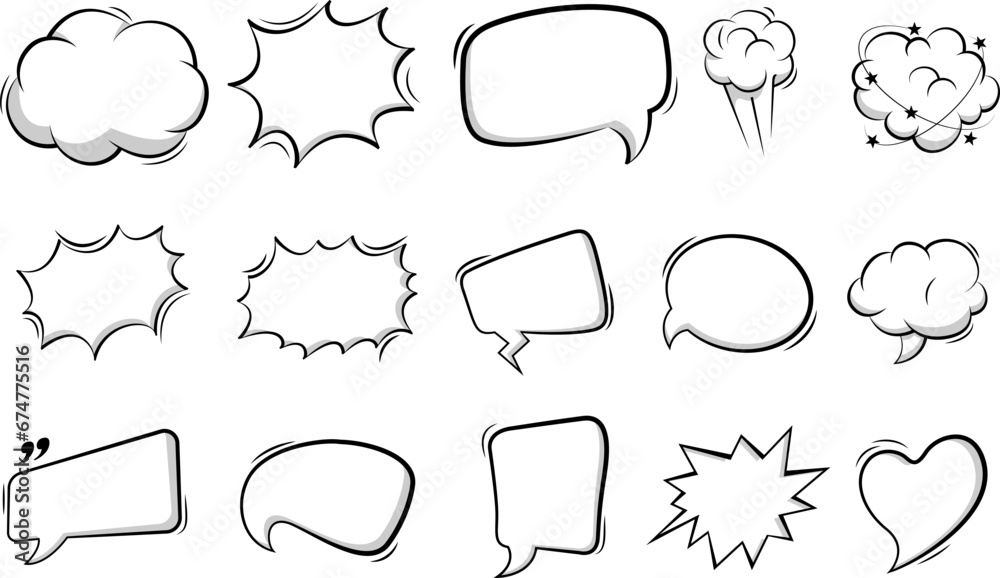 Empty comic speech bubbles background in pop art style. Comic speech bubble stickers with cloud, starburst, text box space, explosion. Empty comic speech bubbles background in pop art style. Comic speech bubble stickers with cloud, starburst, text box space, explosion.