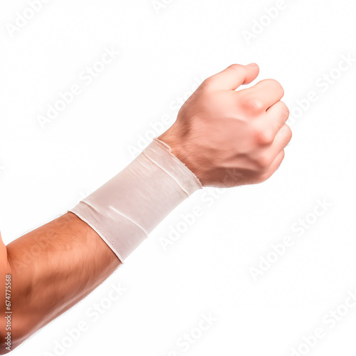 Arm with a bandage. Concept of injuries and healing from wounds. Isolated on white background.