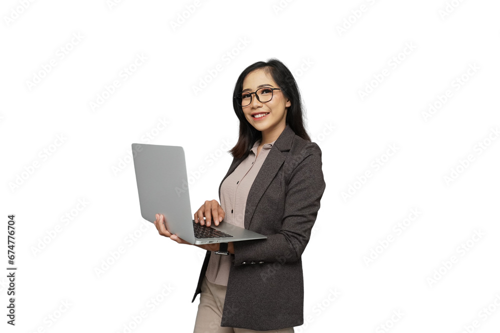 Beautiful Young Asian Businesswoman with Laptop Cutout Isolated Background Beautiful Young Asian Businesswoman with Laptop Cutout Isolated Background
