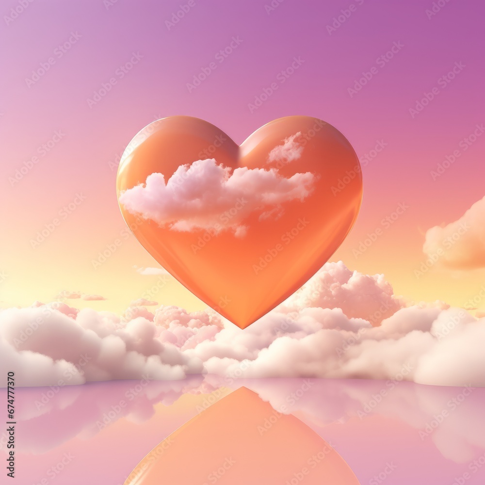 A heart on the background of a beautiful pink-purple sky. Concept of romance and love