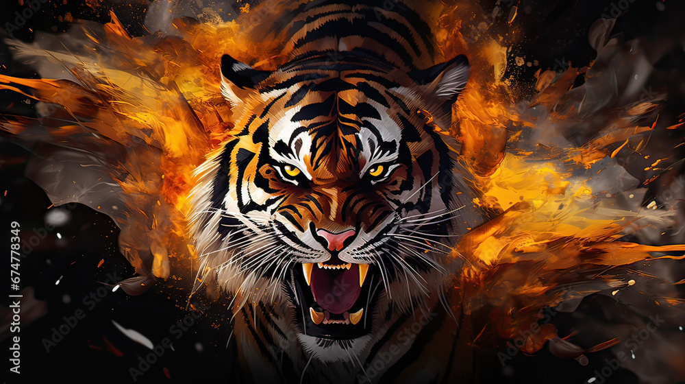 Abstract artistic rendering of a tiger, vibrant and flowing like liquid gold Ai Generative 

