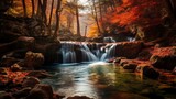 Waterfall view in autumn The autumn colors surrounding the waterfall offer a visual feast colorful leaves of autumn 