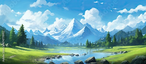 In the summertime as I travel through breathtaking landscapes I am mesmerized by the crystal clear blue sky reflecting in the shimmering water the vibrant green grass and the majestic mounta