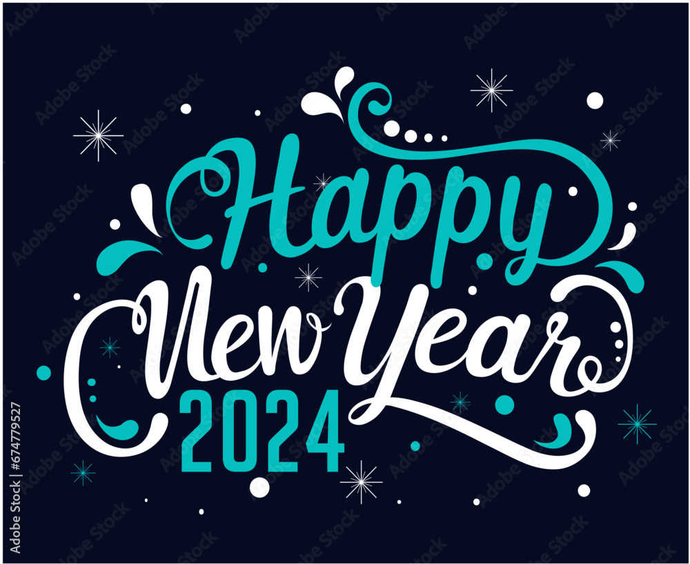 Happy New Year 2024 Holiday Abstract Cyan And White Design Vector Logo Symbol Illustration With Blue Background