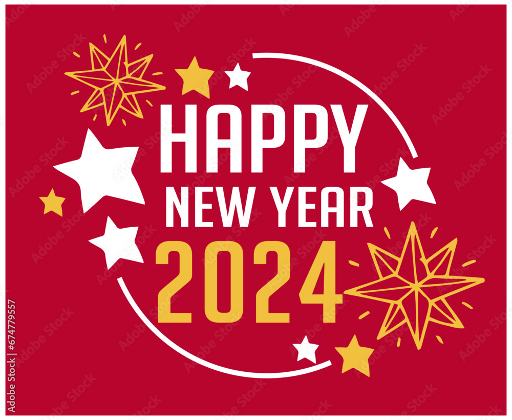 Happy New Year Holiday Abstract Yellow And White Design Vector Logo Symbol Illustration With Red Background Happy New Year Holiday Abstract Yellow And White Design Vector Logo Symbol Illustration With Red Background