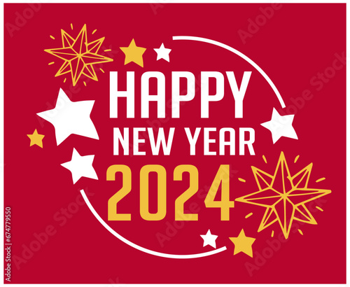 Happy New Year Holiday Abstract Yellow And White Design Vector Logo Symbol Illustration With Red Background