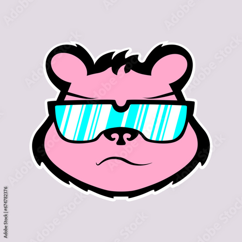 Sticker teddy bear with glasses