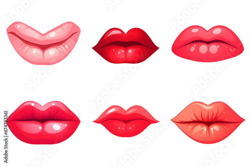 Set of red lips isolated on white background