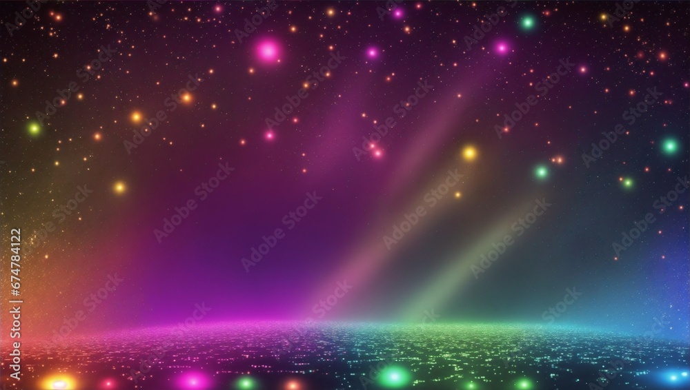Fototapeta premium New Year celebration backdrop with empty space. Party background with colorful lights. Disco lights background.