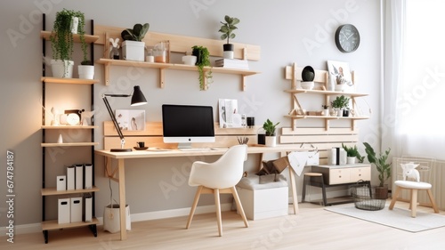 Inspiring office interior design Scandinavian style Office featuring Natural elements architecture. Generative AI AIG 31. © Summit Art Creations