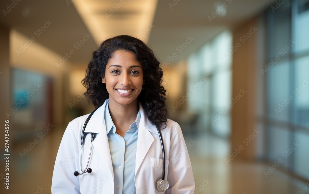 Portrait of young adult female doctor inside a hospital feeling proud and confidence. Portrait of young adult female doctor inside a hospital feeling proud and confidence.