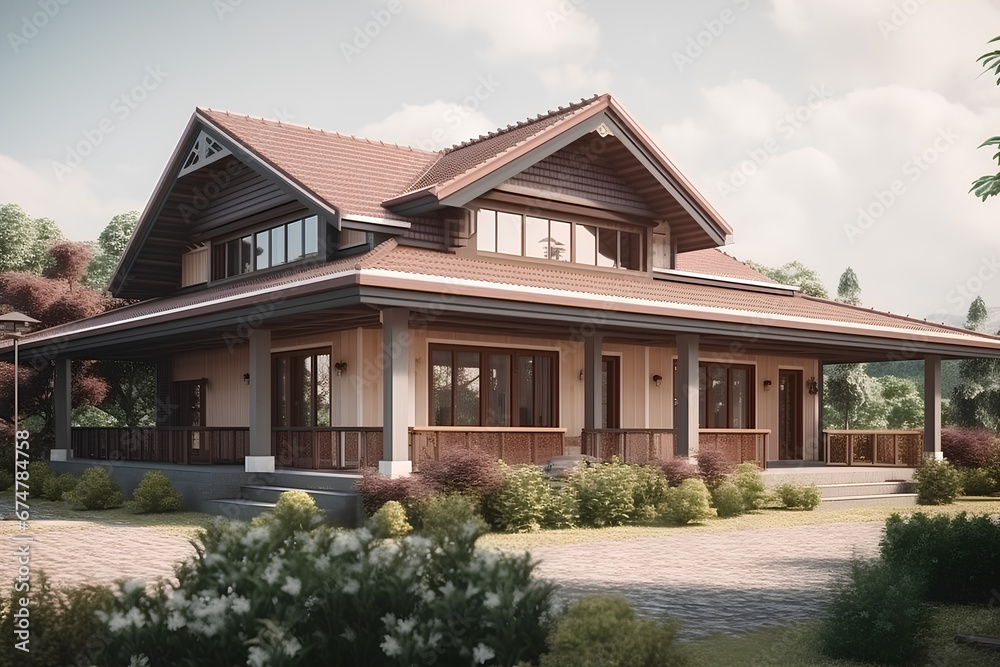 Cozy private house. Traditional bungalow architecture Cozy private house. Traditional bungalow architecture
