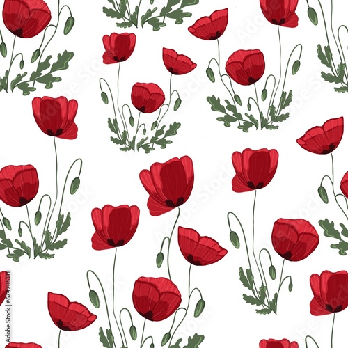 Seamless pattern with beautiful red poppies. Illustration for textile  wallpaper  wrapping...