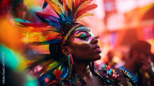 Dark-skinned people dance at a colorful carnival © ColdFire