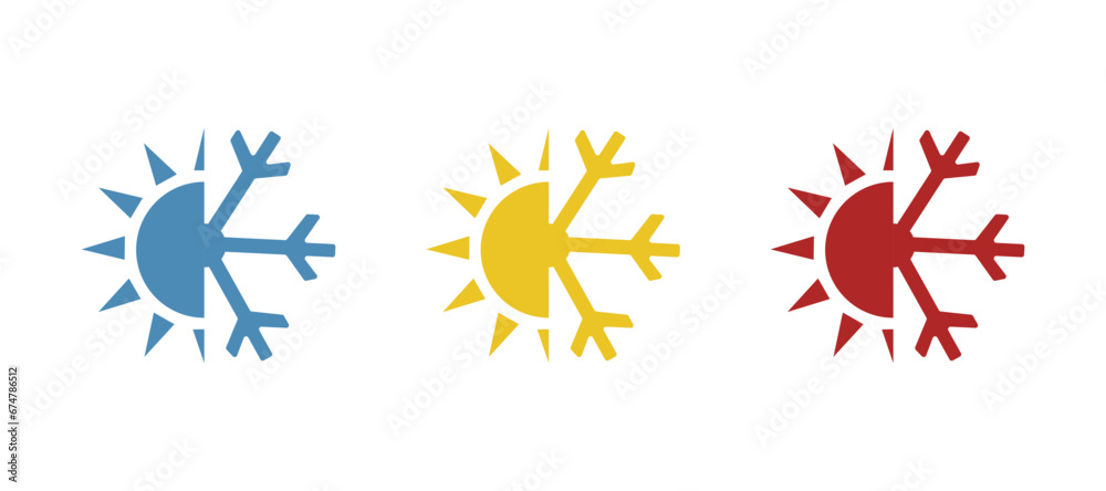 winter summer icon, snowflake and sun on a white background, vector illustration