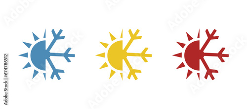 winter summer icon, snowflake and sun on a white background, vector illustration
