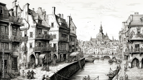 Sketch of Paris, France circa 1800