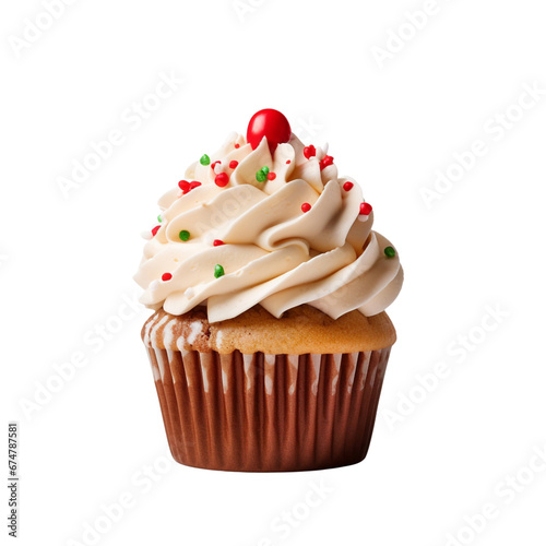 Christmas Cupcakes  Winter Cupcakes  Red and Green colors  White Vanilla Muffins  Sprinkle  Isolated on Transparent Background PNG