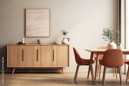 Modern Scandinavian Dining Room Interior Design with Cupboard