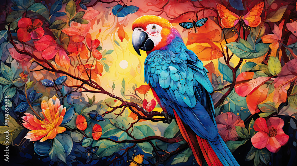 Obraz premium Artistic impression of a parrot's dreamscape filled with vibrant hues Ai Generative