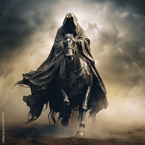 hooded robe wizard on a horse 