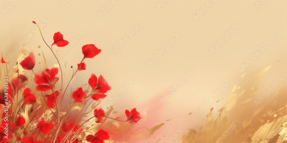 Beautiful abstract red and gold impressionistic floral design background. beautiful Generative AI AIG32