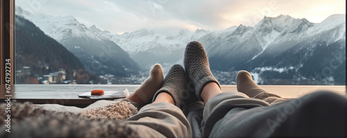A loving couple on a warm sock. generative ai photo