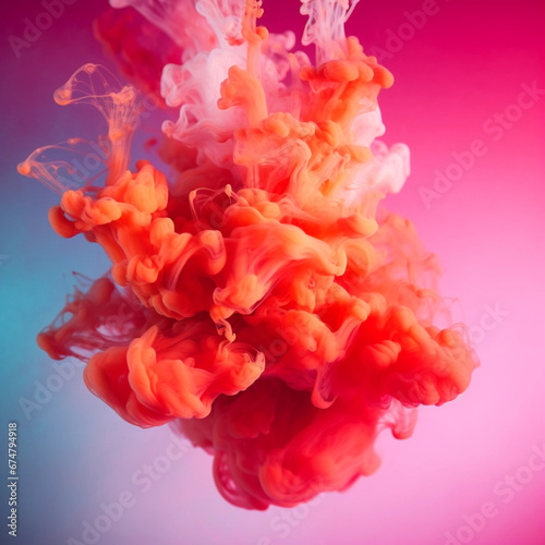 Abstract colorful red color cloud background, multicolored ink drop fluid motion in water, AI generated