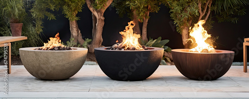 Fire pits outdoor fireplaces generative ai photo