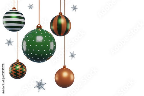 Christmas decorations balls hanging. 3d rendering