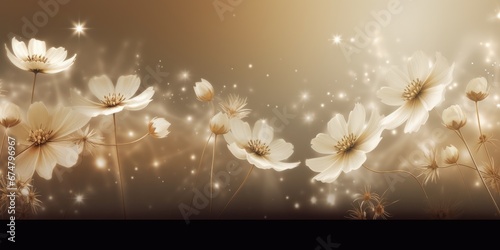 Beautiful abstract beige and white night photo floral design background banner. beautiful Generative AI AIG32