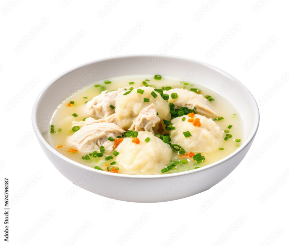 Delicious Bowl of Chicken and Dumplings SoupIsolated on a Transparent Background 