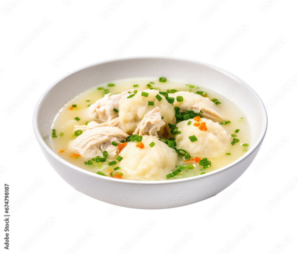 Delicious Bowl of Chicken and Dumplings SoupIsolated on a Transparent Background Delicious Bowl of Chicken and Dumplings SoupIsolated on a Transparent Background