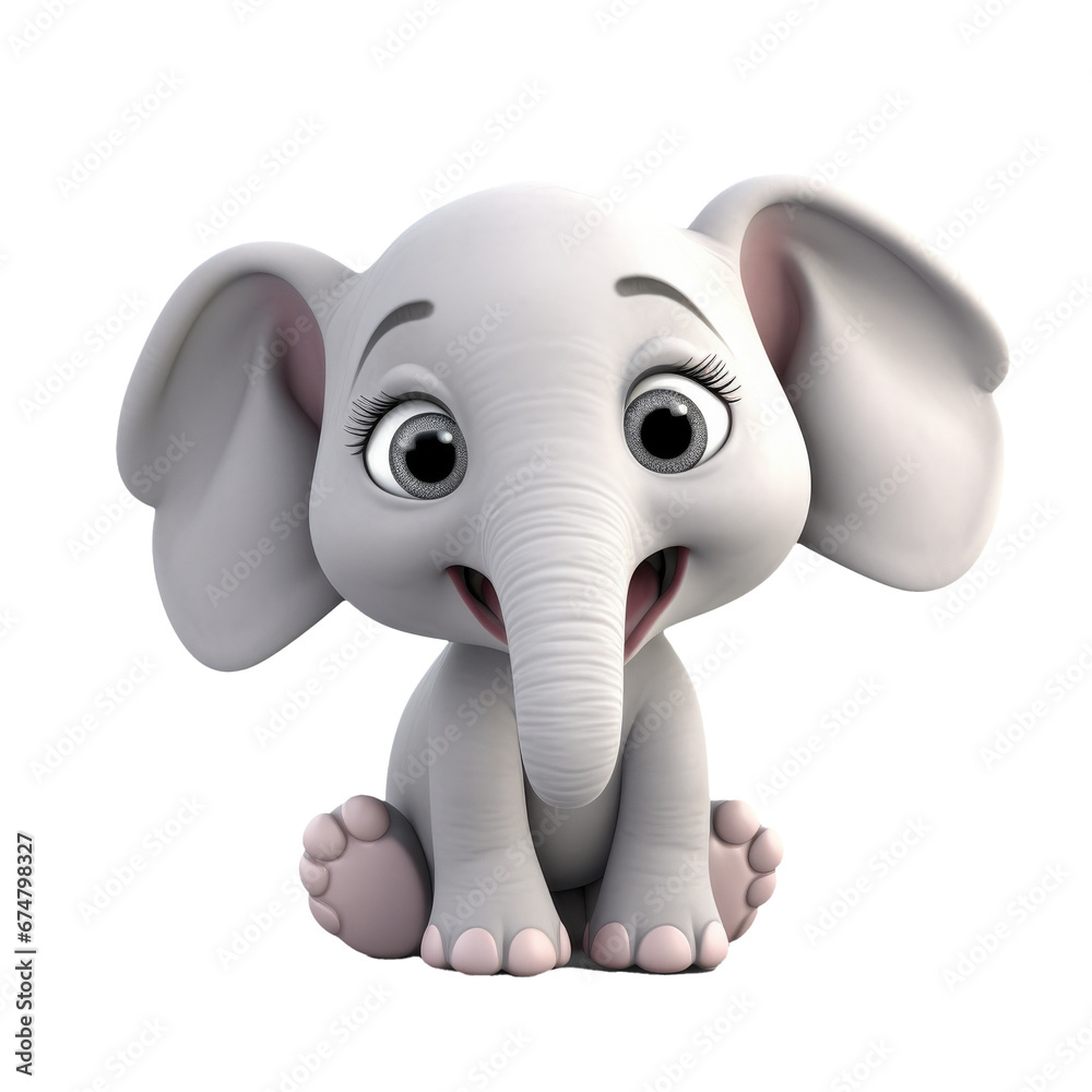 Cute Cartoon Elephant Isolated On a Transparent Background 
