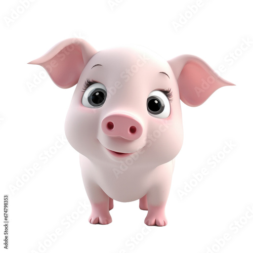 Cute Cartoon Pig Isolated On a Transparent Background 